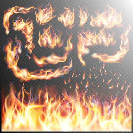 Fire flame strokes realistic isolated on transparent background.のイラスト素材