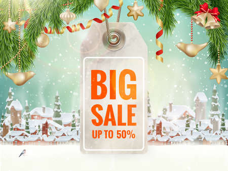 Christmas Sale tag for Promotion with a decoration.のイラスト素材
