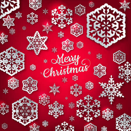 White paper christmas snowflake on a red background. EPS 10 vector file includedのイラスト素材