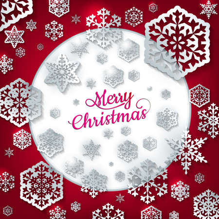 White paper christmas snowflake on a red background. EPS 10 vector file includedのイラスト素材