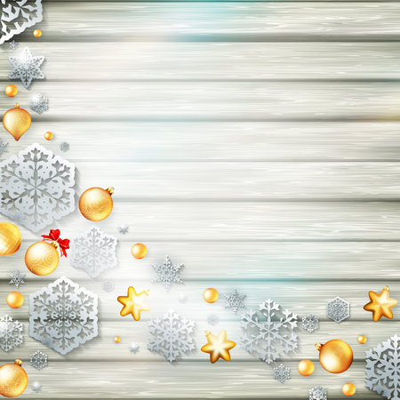 Christmas template with baubless, paper cutout of snowflakes. EPS 10 vector file includedのイラスト素材