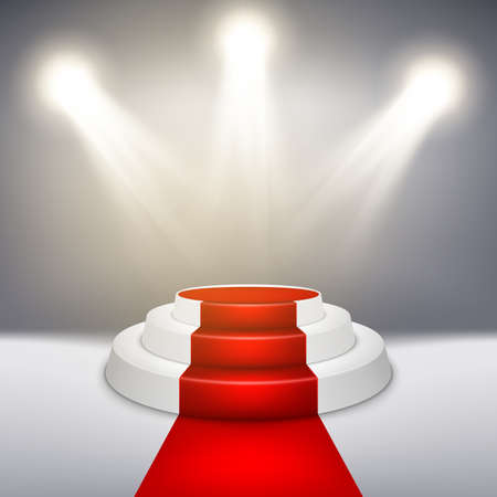 Illuminated stage podium with red carpet for award ceremony. EPS 10 vector file includedのイラスト素材