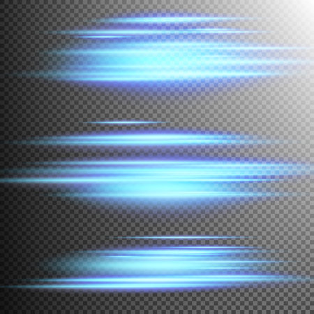 Set of 3 Blue lights lines effect Lens on transparent background.のイラスト素材
