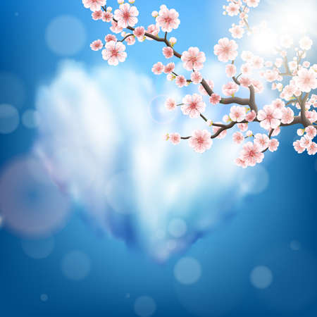 Cloud heart with falling flower petals blossom. Romantic Illustration. EPS 10 vector file includedのイラスト素材