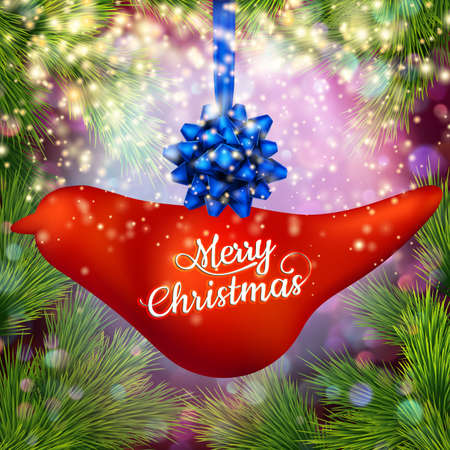 Christmas banner with baubles, fir tree, copyspace.のイラスト素材
