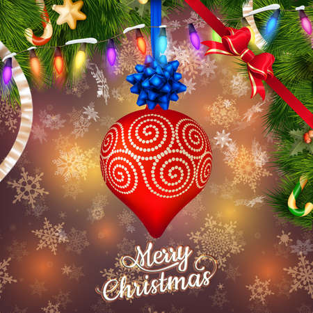 Christmas background with baubles and christmas tree.のイラスト素材