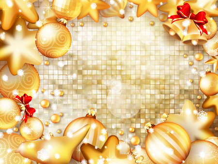 Background with Christmas bells, bow and tinsel.のイラスト素材