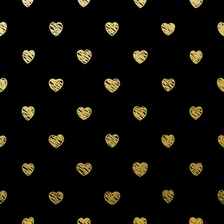Luxury Gold hand draw seamless hearts pattern on black.のイラスト素材