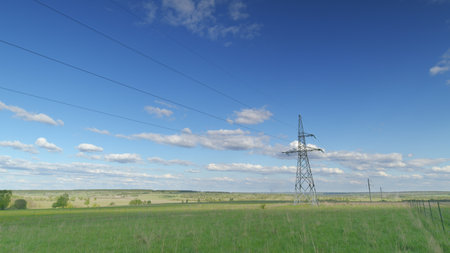 A stunningly beautiful landscape featuring lines against a clear blue sky backdrop Time lapse.