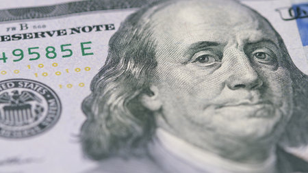 A Detailed CloseUp of a One Hundred Dollar Bill for Financial and Economic Discussionの写真素材