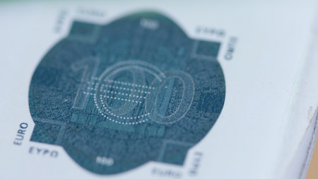 Closeup view showcasing a detailed image of a 100 Euro Banknote from various angles