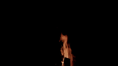 The Enchanting Campfire Flames Are Flickering Beautifully Against the Darkness Around Usの写真素材