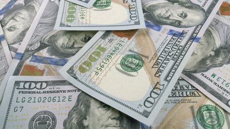 Modern U.S. Dollar stacks represent contemporary finance and reflect economic trendsの写真素材