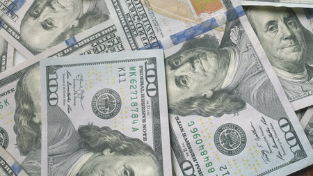 A detailed closeup view of American Dollars in multiple denominations is presented here