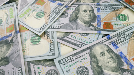 Detailed closeup shot of United States Currency Concentration on Hundred Dollar Billsの写真素材