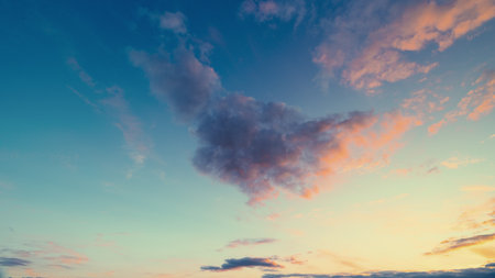 Serene twilight sky showcasing soothing hues and drifting cloud formations, Quiet evening horizon...