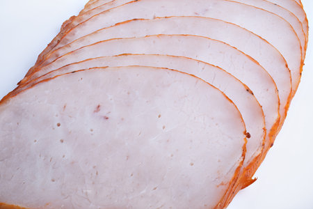 Closeup of marbled meat slices. Detailed view of grainy meat. Micro photographic examination of meat...