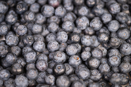 Overflowing fresh blueberries spilling outward, natural matte bloom, subtle imperfections, rustic...