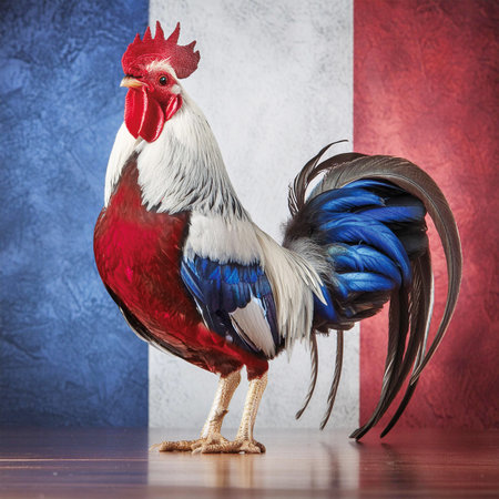 Colorful rooster on the background of the flag of France.の素材