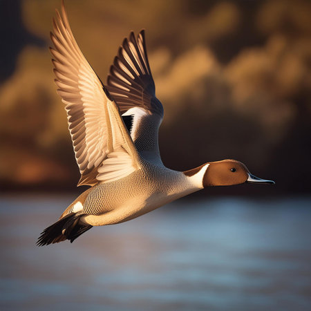 Duck flying in the blue sky. 3D Rendering.の素材