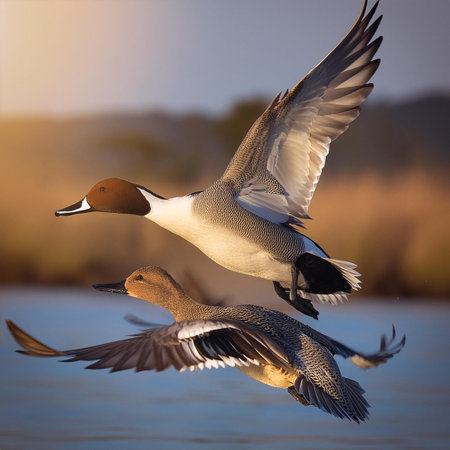 Northern pintail (Anas platyrhynchos) in flightの素材