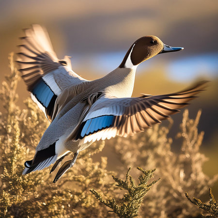 Northern pintail (Anas platyrhynchos) in flightの素材