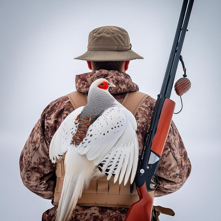 Hunting season. A hunter with a gun and a dove.の素材
