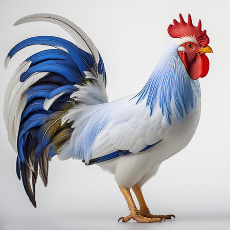 Portrait of a rooster isolated on white background with clipping pathの素材