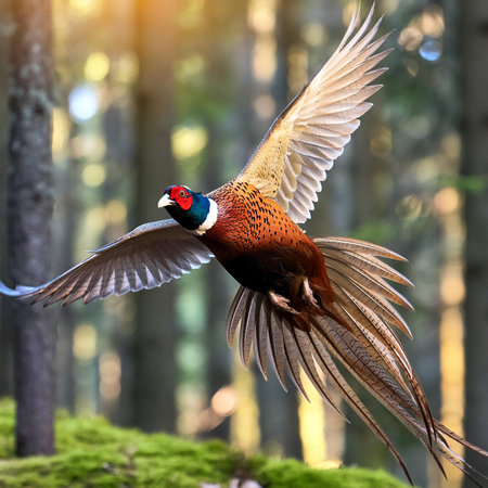 Ringneck Pheasant (Phasianus colchicus) in flightの素材