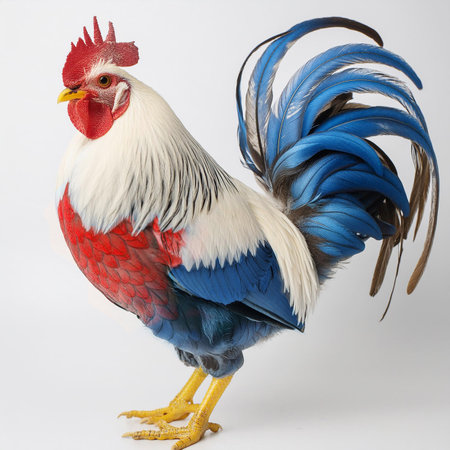 Beautiful rooster isolated on a white background. Studio shot.の素材