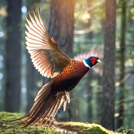 Pheasant in the forest. Beautiful nature scene with male bird.の素材