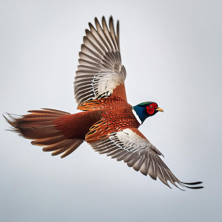 Ringneck Pheasant (Phasianus colchicus) in flightの素材