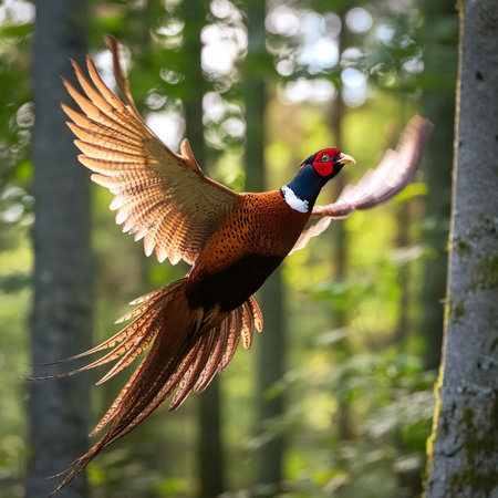 Ringneck Pheasant (Phasianus colchicus) in flightの素材