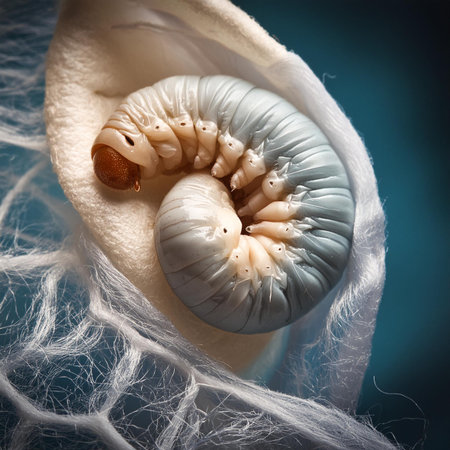 3d rendering of a worm inside a human ear on a blue backgroundの素材