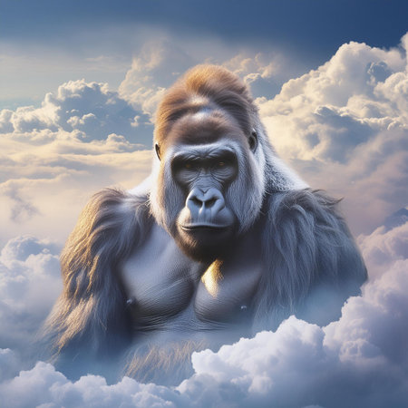Gorilla in the clouds. 3D rendered Illustration.の素材