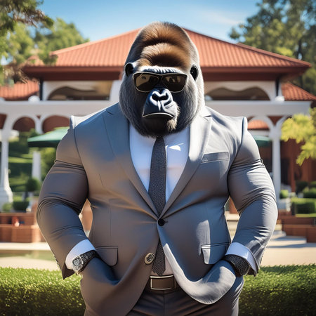 Gorilla in a suit and sunglasses. 3d rendering.の素材