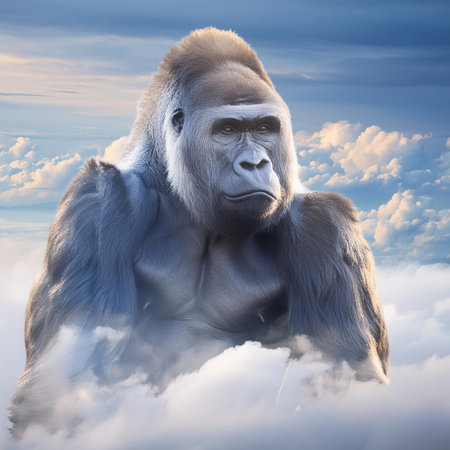 Gorilla in the clouds. 3D illustration. Computer generated image.の素材