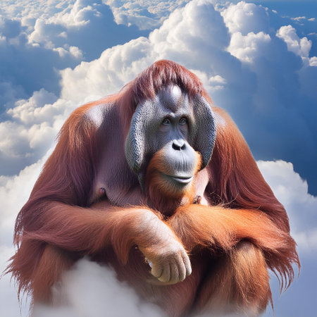 Orangutan in the clouds. Photorealistic 3D render.の素材
