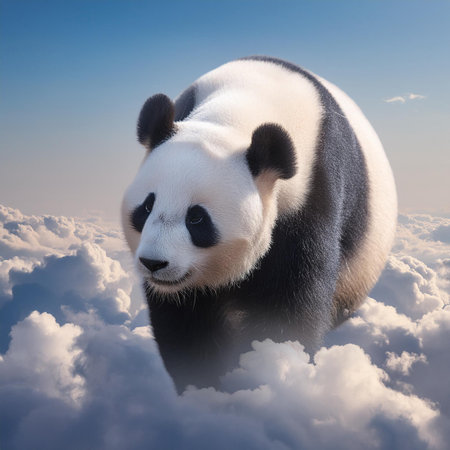 A giant panda in the middle of the clouds, 3d renderの素材