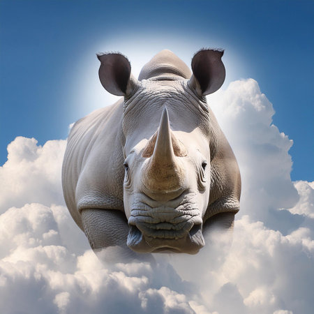 White rhinoceros on a background of the sky with cloudsの素材