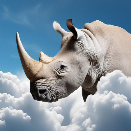 White rhinoceros in the sky. 3d illustration.の素材