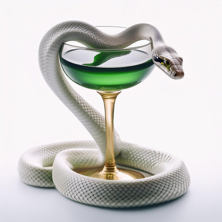 Green cocktail with snake on a white background. 3d rendering.の素材