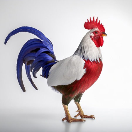 colorful rooster isolated on a white background. 3d renderの素材