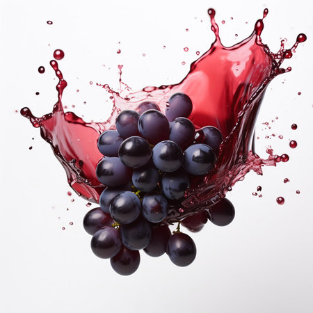 red wine splashing out of a bunch of grapes, isolated on whiteの素材