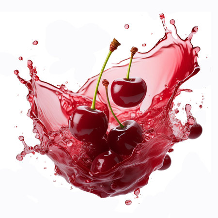 Cherry in juice splash isolated on white background. 3d illustrationの素材