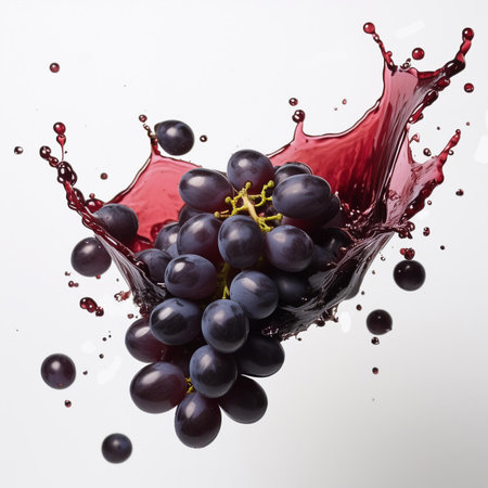 Grapes in juice splash isolated on white background with clipping pathの素材