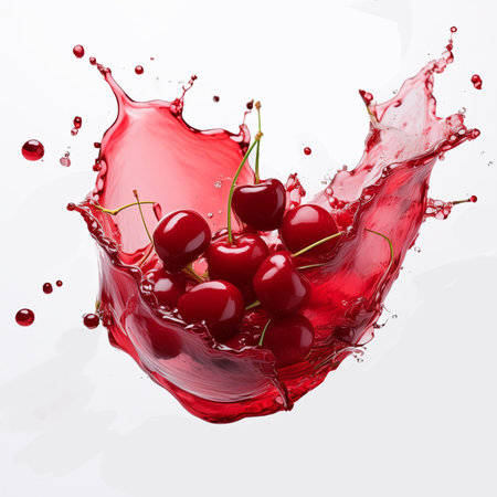 Cherry juice splash isolated on white background. 3d illustration.の素材