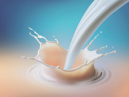 splashing milk isolated on blue background. 3d rendering - illustrationの素材
