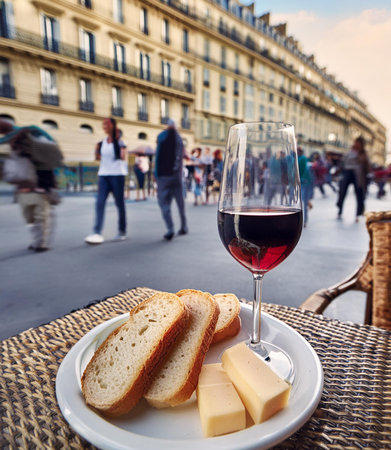 Glass of white wine with olives on the terrace of a restaurantの素材