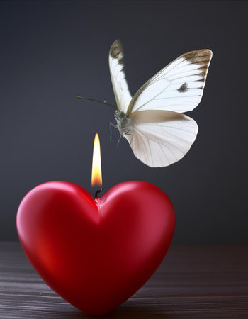 Valentine's day background with red heart, butterfly and candleの素材